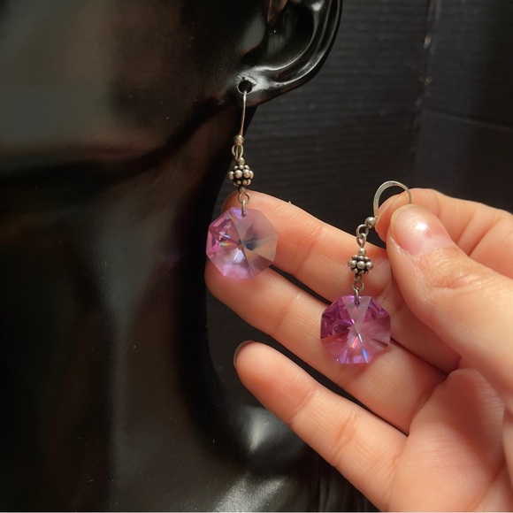 Jewelry - Sterling Silver Purple Statement Circle Cut Gem Hook Earrings